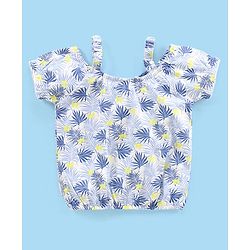 Babyhug 100% Cotton Knit Half Sleeves Singlet Top & Shorts Set with Fabric Belt Butterfly Print - White Blue & Green