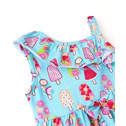 Babyhug 100% Cotton Knit One Shoulder Sleeve Frock With Ice Cream Print - Blue