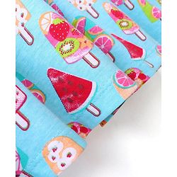 Babyhug 100% Cotton Knit One Shoulder Sleeve Frock With Ice Cream Print - Blue