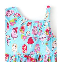 Babyhug 100% Cotton Knit One Shoulder Sleeve Frock With Ice Cream Print - Blue