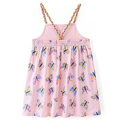 Babyhug 100% Cotton Knit Singlet Sleeves Butterfly Print Frock - Pink