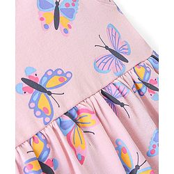 Babyhug 100% Cotton Knit Singlet Sleeves Butterfly Print Frock - Pink