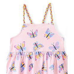 Babyhug 100% Cotton Knit Singlet Sleeves Butterfly Print Frock - Pink