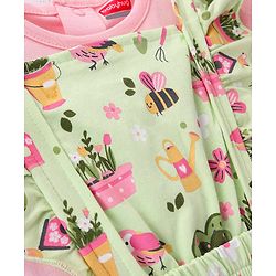 Babyhug 100% Cotton Knitted Floral Printed Frock with Half Sleeves Inner Tee - Green
