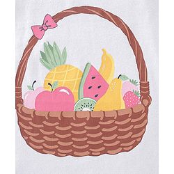 Babyhug 100% Cotton Knit Cap Sleeves Top & Skirt Set with Bow Applique Fruit Basket Print - White & Yellow