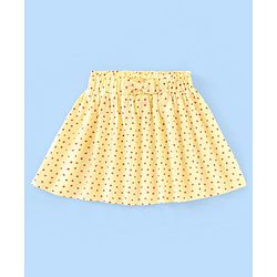 Babyhug 100% Cotton Knit Cap Sleeves Top & Skirt Set with Bow Applique Fruit Basket Print - White & Yellow