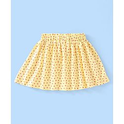 Babyhug 100% Cotton Knit Cap Sleeves Top & Skirt Set with Bow Applique Fruit Basket Print - White & Yellow