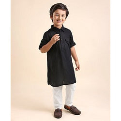 Babyhug 100% Cotton Full Sleeves Pathani Kurta & Pyjama Set Solid- Black & White