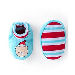Babyhug 100% Cotton Knit Cap Mittens & Booties Teddy Print - Blue