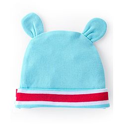 Babyhug 100% Cotton Knit Cap Mittens & Booties Teddy Print - Blue