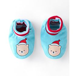 Babyhug 100% Cotton Knit Cap Mittens & Booties Teddy Print - Blue