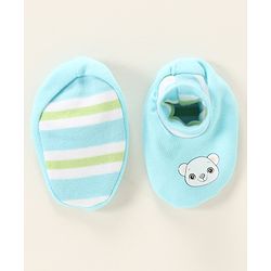 Babyhug 100% Cotton Cap Mittens & Booties Bear Print- Blue Cap Diameter- 10 Cm, Mittens Dim- 9.5 Cm, Booties Dim- 10.5 Cm, No of Pcs- 5, Size- 0-3M