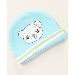 Babyhug 100% Cotton Cap Mittens & Booties Bear Print- Blue Cap Diameter- 10 Cm, Mittens Dim- 9.5 Cm, Booties Dim- 10.5 Cm, No of Pcs- 5, Size- 0-3M