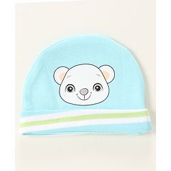 Babyhug 100% Cotton Cap Mittens & Booties Bear Print- Blue Cap Diameter- 10 Cm, Mittens Dim- 9.5 Cm, Booties Dim- 10.5 Cm, No of Pcs- 5, Size- 0-3M