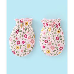Babyhug 100% Cotton Cap Mittens And Booties Floral Print - Pink