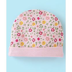 Babyhug 100% Cotton Cap Mittens And Booties Floral Print - Pink