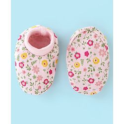 Babyhug 100% Cotton Cap Mittens And Booties Floral Print - Pink