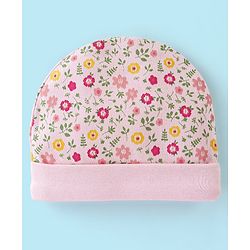 Babyhug 100% Cotton Cap Mittens And Booties Floral Print - Pink