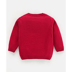 Babyhug Knit Full Sleeves Sweater Set Penguin Design - Red & Navy Blue