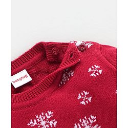Babyhug Knit Full Sleeves Sweater Set Penguin Design - Red & Navy Blue