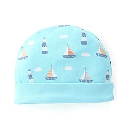 Babyhug 100% Cotton Cap Mittens & Booties Boat Print- Blue Cap Diameter- 10 Cm, Mittens Dim- 10 Cm, Booties Dim- 11 Cm, No of Pcs- 5, Size- 3-6M