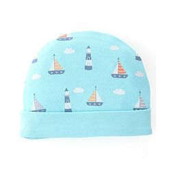 Babyhug 100% Cotton Cap Mittens & Booties Boat Print- Blue Cap Diameter- 10 Cm, Mittens Dim- 10 Cm, Booties Dim- 11 Cm, No of Pcs- 5, Size- 3-6M
