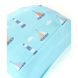 Babyhug 100% Cotton Cap Mittens & Booties Boat Print- Blue Cap Diameter- 10 Cm, Mittens Dim- 10 Cm, Booties Dim- 11 Cm, No of Pcs- 5, Size- 3-6M