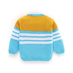 Babyhug Knit Full Sleeves Sweater Set Striped Design - Aqua Blue