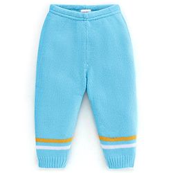 Babyhug Knit Full Sleeves Sweater Set Striped Design - Aqua Blue