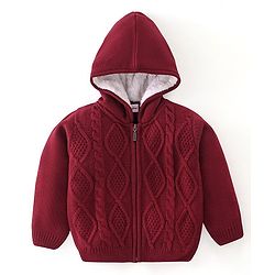 Babyhug Full Sleeves Hooded Sweater with Cable Knit Design - Maroon