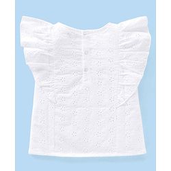 Babyhug 100% Cotton Frill Sleeves Schiffli Top & Skirt with Bow Applique Floral Print - White & Lilac