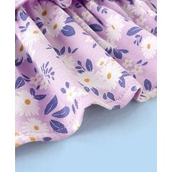 Babyhug 100% Cotton Frill Sleeves Schiffli Top & Skirt with Bow Applique Floral Print - White & Lilac