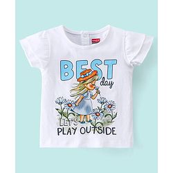 Babyhug 100% Cotton Half Sleeves Top and Skirt Text Printed - White & Blue