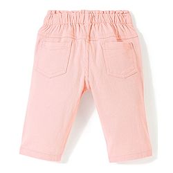 Babyhug Cotton Spandex Woven Mid Calf Capris with Floral Embroidery & Bow Applique - Peach