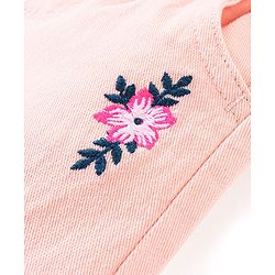 Babyhug Cotton Spandex Woven Mid Calf Capris with Floral Embroidery & Bow Applique - Peach