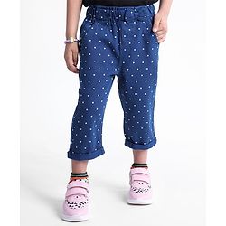 Babyhug Capri Length Cotton Pant With Stretch & Polka Dots Print - Navy Blue