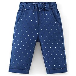 Babyhug Capri Length Cotton Pant With Stretch & Polka Dots Print - Navy Blue