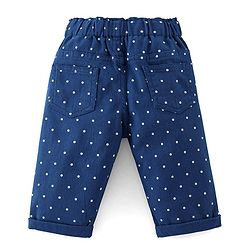 Babyhug Capri Length Cotton Pant With Stretch & Polka Dots Print - Navy Blue