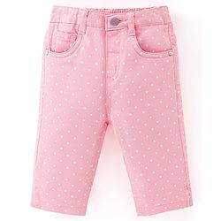 Babyhug Cotton Stretchable Capri Polka Dot Print- Pink