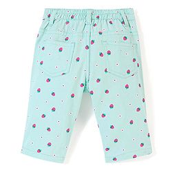 Babyhug Cotton Spandex Woven Stretchable Capris with Strawberry Print - Mint