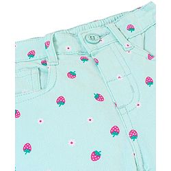 Babyhug Cotton Spandex Woven Stretchable Capris with Strawberry Print - Mint