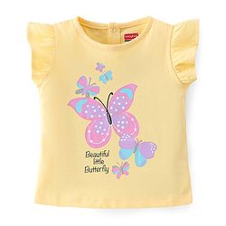 Babyhug 100% Cotton Half Sleeves Top and Skirt Butterfly Printed - Yellow & Lilac