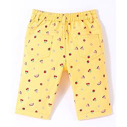 Babyhug Twill Woven Stretchable Capri With Fruits Print - Yellow