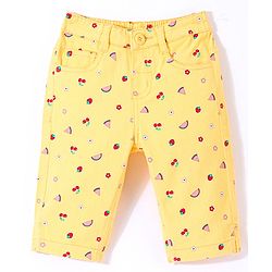 Babyhug Twill Woven Stretchable Capri With Fruits Print - Yellow