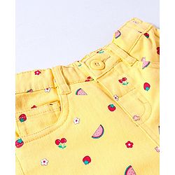 Babyhug Twill Woven Stretchable Capri With Fruits Print - Yellow