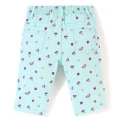 Babyhug Twill Woven Stretchable Capri With Fruits Print - Mint