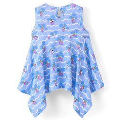 Babyhug 100% Cotton Sleeveless Knit Top With Bow Detailing Flamingo Print- Blue