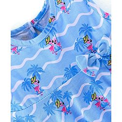 Babyhug 100% Cotton Sleeveless Knit Top With Bow Detailing Flamingo Print- Blue