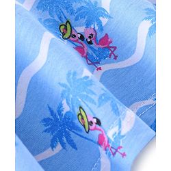 Babyhug 100% Cotton Sleeveless Knit Top With Bow Detailing Flamingo Print- Blue