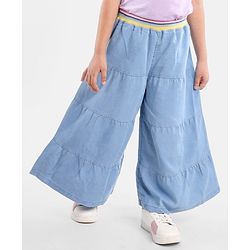 Babyhug Cotton Capri Length Washed Denim Culottes with Cut & Sew Design - Blue